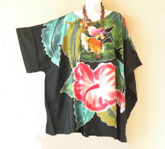 KL40a Floral Batik Hand Painted Kimono Tunic Top Blouse