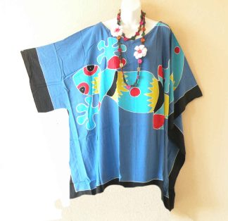KL82a Gecko Batik Hand Painted Kimono Tunic Top Blouse