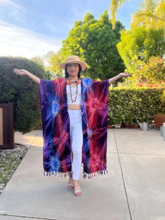 CD681 Tie Dye Batik Kaftan Maxi Cardigan Duster Cover Up