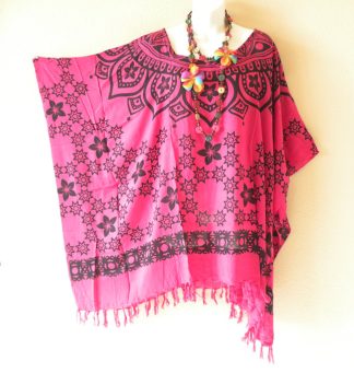 KB499 Pink Abstract Batik Tunic Kaftan Top Blouse