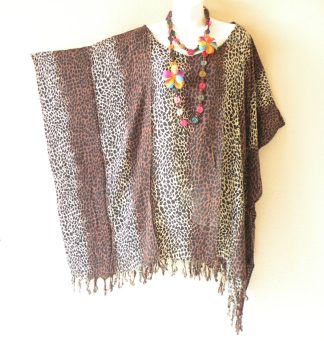 KB503 Brown Animal Print Batik Tunic Kaftan Top Blouse