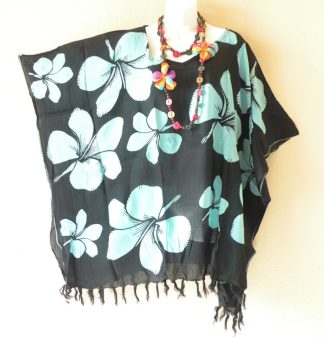 KB506 Blue Floral Batik Tunic Kaftan Top Blouse