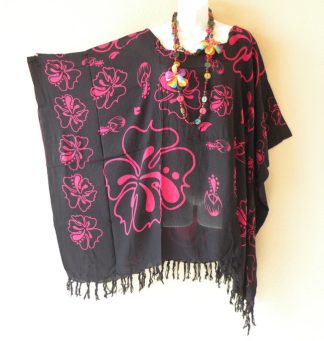 KB507 Pink Floral Batik Tunic Kaftan Top Blouse