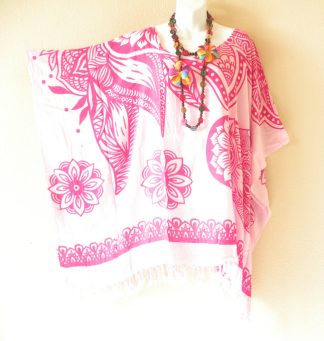 KB508 Pink Abstract Batik Tunic Kaftan Top Blouse