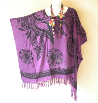 KB509 Purple Abstract Batik Tunic Kaftan Top Blouse